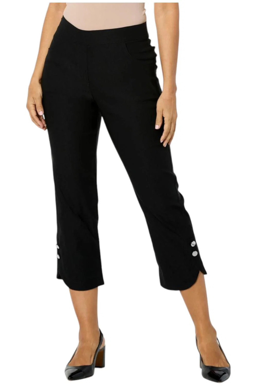 Antthony Women's Stretch Crop Pant with Button Hem Detail Black - Regular